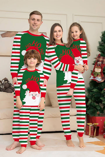 Green and Red Stripes Christmas Santa Claus Family Pajamas Set